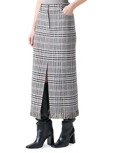 Akris punto Women's Fringed Plaid Pencil Midi-Skirt - Cream Black | Thumbnail 3 Akris punto Women's Fringed Plaid Pencil Midi-Skirt - Cream Black | Thumbnail 3