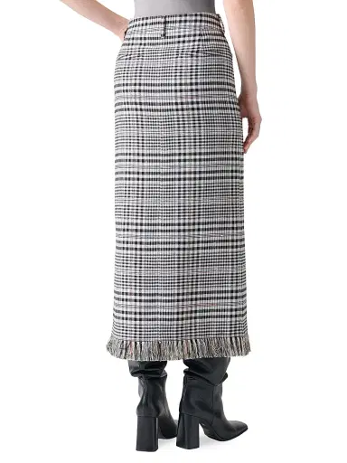 Akris punto Women's Fringed Plaid Pencil Midi-Skirt - Cream Black | Thumbnail 4 Akris punto Women's Fringed Plaid Pencil Midi-Skirt - Cream Black | Thumbnail 4