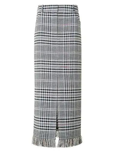 Akris punto Women's Fringed Plaid Pencil Midi-Skirt - Cream Black | Thumbnail 1 Akris punto Women's Fringed Plaid Pencil Midi-Skirt - Cream Black | Thumbnail 1