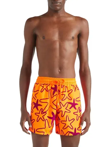 Vilebrequin Men's Starlettes Packable Flocked Swim Trunks - Fluo Fire - Size XL | Thumbnail 3 Vilebrequin Men's Starlettes Packable Flocked Swim Trunks - Fluo Fire - Size XL | Thumbnail 3