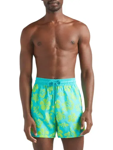 Vilebrequin Men's Tropical Turtle Packable Flocked Swim Trunks - Vert Disco - Size XL | Thumbnail 3 Vilebrequin Men's Tropical Turtle Packable Flocked Swim Trunks - Vert Disco - Size XL | Thumbnail 3