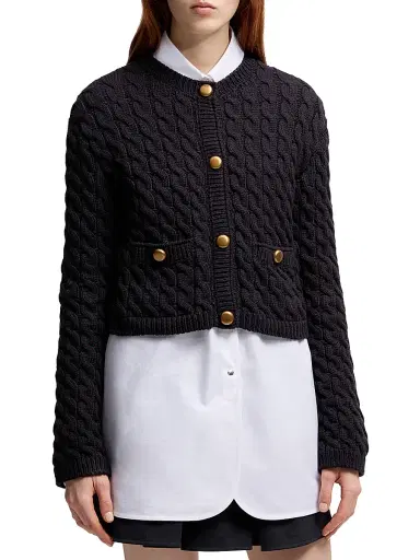 Moncler Women's Cardigan in Cotton Blend - Navy Blue | Thumbnail 2 Moncler Women's Cardigan in Cotton Blend - Navy Blue | Thumbnail 2