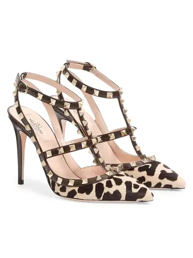 Valentino Garavani Women's Rockstud Pumps with 100MM Straps in Pony-Effect Calfskin | Thumbnail 2 Valentino Garavani Women's Rockstud Pumps with 100MM Straps in Pony-Effect Calfskin | Thumbnail 2