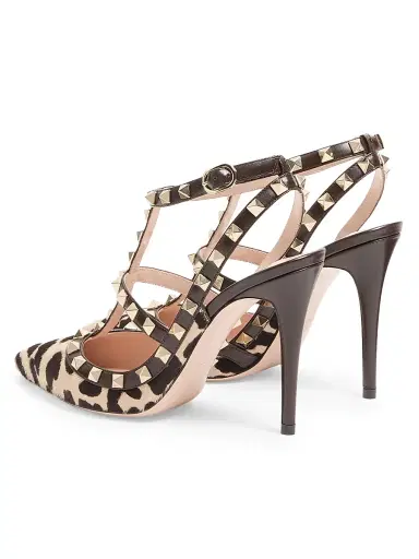 Valentino Garavani Women's Rockstud Pumps with 100MM Straps in Pony-Effect Calfskin | Thumbnail 3 Valentino Garavani Women's Rockstud Pumps with 100MM Straps in Pony-Effect Calfskin | Thumbnail 3