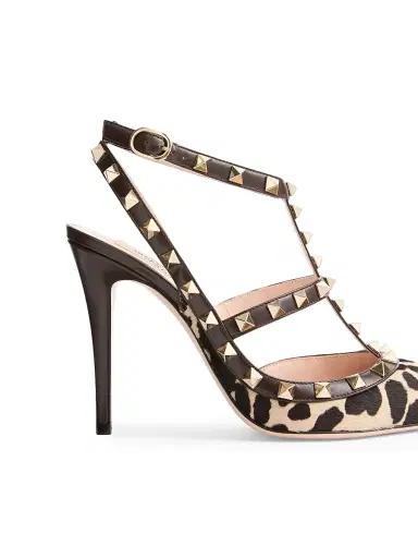 Valentino Garavani Women's Rockstud Pumps with 100MM Straps in Pony-Effect Calfskin | Thumbnail 6 Valentino Garavani Women's Rockstud Pumps with 100MM Straps in Pony-Effect Calfskin | Thumbnail 6