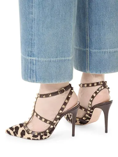 Valentino Garavani Women's Rockstud Pumps with 100MM Straps in Pony-Effect Calfskin | Thumbnail 7 Valentino Garavani Women's Rockstud Pumps with 100MM Straps in Pony-Effect Calfskin | Thumbnail 7