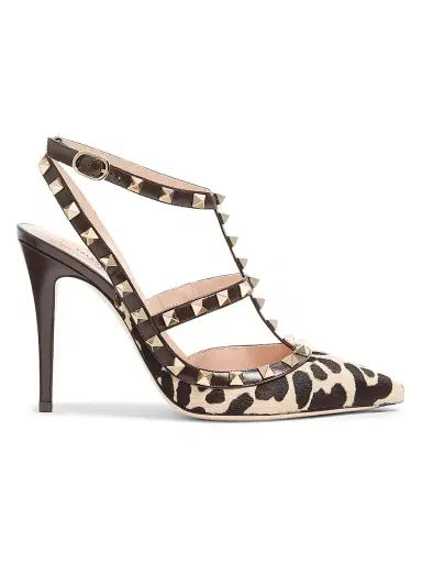Valentino Garavani Women's Rockstud Pumps with 100MM Straps in Pony-Effect Calfskin | Thumbnail 1 Valentino Garavani Women's Rockstud Pumps with 100MM Straps in Pony-Effect Calfskin | Thumbnail 1