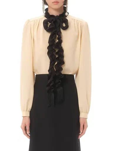 Valentino Garavani Women's Crepe De Chine Shirt - Birch Black | Thumbnail 3 Valentino Garavani Women's Crepe De Chine Shirt - Birch Black | Thumbnail 3