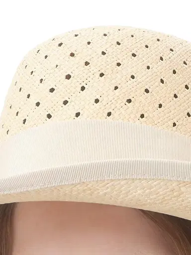 Valentino Garavani Women's VLogo Signature Hat in Perforated Panama - Natural | Thumbnail 2 Valentino Garavani Women's VLogo Signature Hat in Perforated Panama - Natural | Thumbnail 2