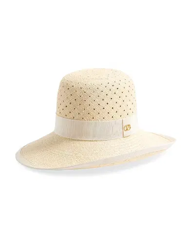 Valentino Garavani Women's VLogo Signature Hat in Perforated Panama - Natural | Thumbnail 3 Valentino Garavani Women's VLogo Signature Hat in Perforated Panama - Natural | Thumbnail 3