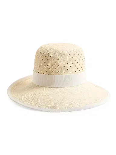 Valentino Garavani Women's VLogo Signature Hat in Perforated Panama - Natural | Thumbnail 4 Valentino Garavani Women's VLogo Signature Hat in Perforated Panama - Natural | Thumbnail 4
