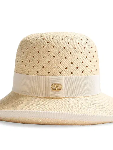 Valentino Garavani Women's VLogo Signature Hat in Perforated Panama - Natural | Thumbnail 5 Valentino Garavani Women's VLogo Signature Hat in Perforated Panama - Natural | Thumbnail 5