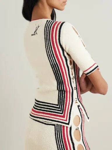 Rabanne Button-embellished Striped Cotton-blend Chenille Sweater | Thumbnail 3 Rabanne Button-embellished Striped Cotton-blend Chenille Sweater | Thumbnail 3