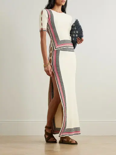 Rabanne Button-embellished Striped Cotton-blend Chenille Midi Skirt | Thumbnail 2 Rabanne Button-embellished Striped Cotton-blend Chenille Midi Skirt | Thumbnail 2
