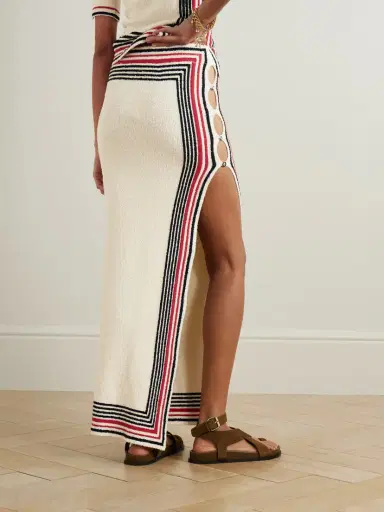 Rabanne Button-embellished Striped Cotton-blend Chenille Midi Skirt | Thumbnail 3 Rabanne Button-embellished Striped Cotton-blend Chenille Midi Skirt | Thumbnail 3