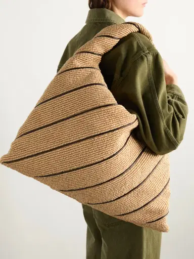 Bottega Veneta Hop Large Striped Leather-trimmed Raffia Shoulder Bag | Thumbnail 2 Bottega Veneta Hop Large Striped Leather-trimmed Raffia Shoulder Bag | Thumbnail 2