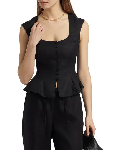 Reformation Women's Paolina Linen Top - Black | Thumbnail 3 Reformation Women's Paolina Linen Top - Black | Thumbnail 3