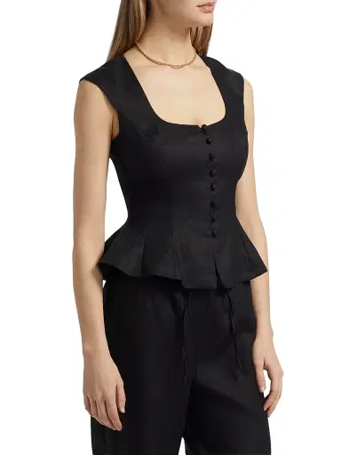 Reformation Women's Paolina Linen Top - Black | Thumbnail 4 Reformation Women's Paolina Linen Top - Black | Thumbnail 4