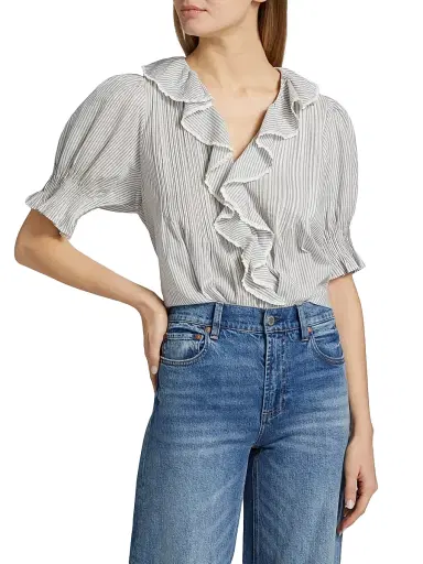 DÔEN Women's Henri Striped Cotton Puff Sleeve Top - Adelaide Stripe | Thumbnail 3 DÔEN Women's Henri Striped Cotton Puff Sleeve Top - Adelaide Stripe | Thumbnail 3
