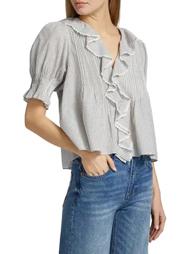 DÔEN Women's Henri Striped Cotton Puff Sleeve Top - Adelaide Stripe | Thumbnail 4 DÔEN Women's Henri Striped Cotton Puff Sleeve Top - Adelaide Stripe | Thumbnail 4