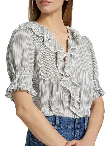 DÔEN Women's Henri Striped Cotton Puff Sleeve Top - Adelaide Stripe | Thumbnail 6 DÔEN Women's Henri Striped Cotton Puff Sleeve Top - Adelaide Stripe | Thumbnail 6