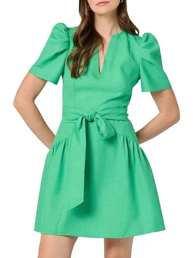 Shoshanna Women's Kenlie Tie-Waist Short-Sleeve Minidress - Spring Green | Thumbnail 2 Shoshanna Women's Kenlie Tie-Waist Short-Sleeve Minidress - Spring Green | Thumbnail 2