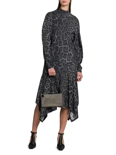 Stella McCartney Women's Asymmetric Leopard-Print Mock-Turtleneck Midi-Dress - Ash Grey | Thumbnail 2 Stella McCartney Women's Asymmetric Leopard-Print Mock-Turtleneck Midi-Dress - Ash Grey | Thumbnail 2