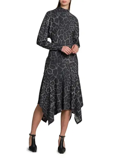 Stella McCartney Women's Asymmetric Leopard-Print Mock-Turtleneck Midi-Dress - Ash Grey | Thumbnail 3 Stella McCartney Women's Asymmetric Leopard-Print Mock-Turtleneck Midi-Dress - Ash Grey | Thumbnail 3