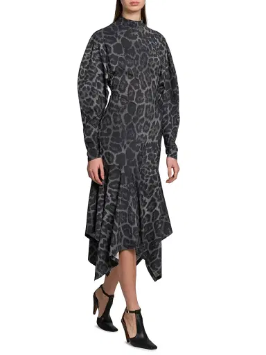 Stella McCartney Women's Asymmetric Leopard-Print Mock-Turtleneck Midi-Dress - Ash Grey | Thumbnail 4 Stella McCartney Women's Asymmetric Leopard-Print Mock-Turtleneck Midi-Dress - Ash Grey | Thumbnail 4