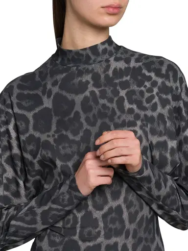 Stella McCartney Women's Asymmetric Leopard-Print Mock-Turtleneck Midi-Dress - Ash Grey | Thumbnail 6 Stella McCartney Women's Asymmetric Leopard-Print Mock-Turtleneck Midi-Dress - Ash Grey | Thumbnail 6