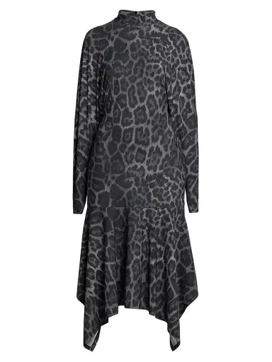 Stella McCartney Women's Asymmetric Leopard-Print Mock-Turtleneck Midi-Dress - Ash Grey | Thumbnail 1 Stella McCartney Women's Asymmetric Leopard-Print Mock-Turtleneck Midi-Dress - Ash Grey | Thumbnail 1