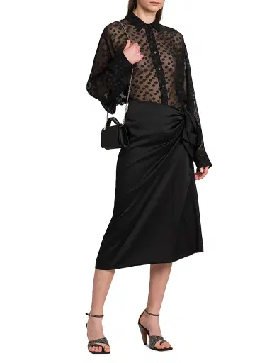 Stella McCartney Women's Gathered Satin Midi-Skirt - Black | Thumbnail 2 Stella McCartney Women's Gathered Satin Midi-Skirt - Black | Thumbnail 2