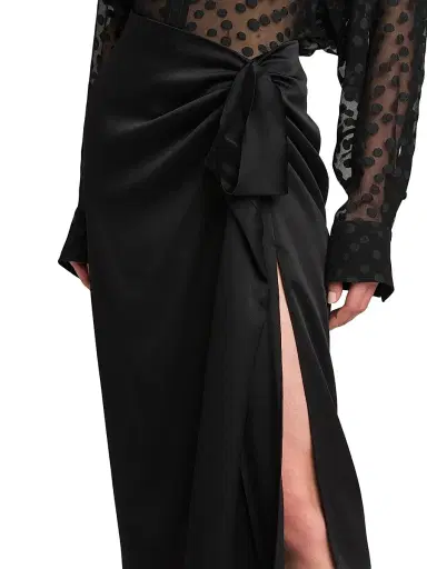 Stella McCartney Women's Gathered Satin Midi-Skirt - Black | Thumbnail 7 Stella McCartney Women's Gathered Satin Midi-Skirt - Black | Thumbnail 7