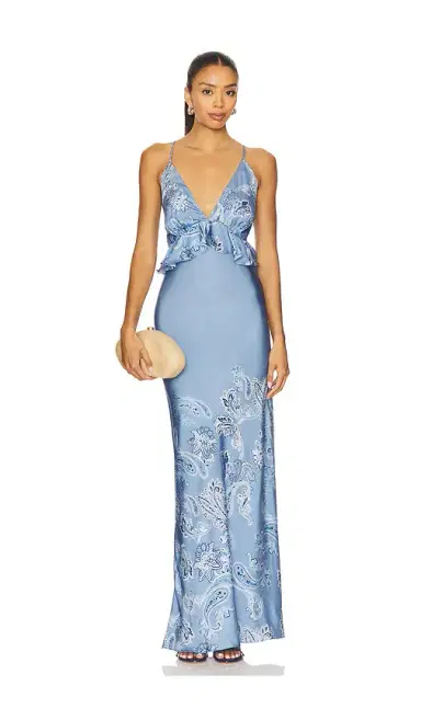 ROCOCO SAND Cross Back Peplum Maxi Dress | Thumbnail 1 ROCOCO SAND Cross Back Peplum Maxi Dress | Thumbnail 1