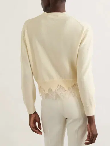 McQueen Lace-trimmed Distressed Wool And Cashmere-blend Cardigan | Thumbnail 3 McQueen Lace-trimmed Distressed Wool And Cashmere-blend Cardigan | Thumbnail 3