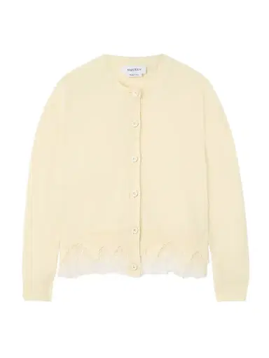 McQueen Lace-trimmed Distressed Wool And Cashmere-blend Cardigan | Thumbnail 1 McQueen Lace-trimmed Distressed Wool And Cashmere-blend Cardigan | Thumbnail 1