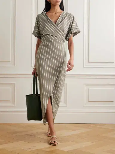 Brunello Cucinelli Striped Cotton-blend Poplin Wrap Midi Dress | Thumbnail 2 Brunello Cucinelli Striped Cotton-blend Poplin Wrap Midi Dress | Thumbnail 2
