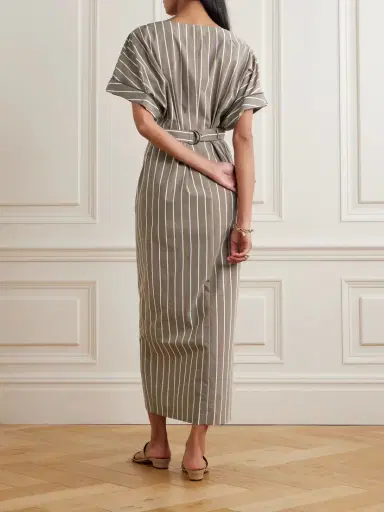 Brunello Cucinelli Striped Cotton-blend Poplin Wrap Midi Dress | Thumbnail 3 Brunello Cucinelli Striped Cotton-blend Poplin Wrap Midi Dress | Thumbnail 3