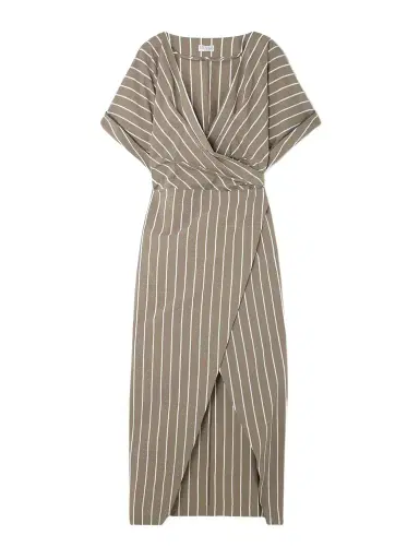 Brunello Cucinelli Striped Cotton-blend Poplin Wrap Midi Dress | Thumbnail 1 Brunello Cucinelli Striped Cotton-blend Poplin Wrap Midi Dress | Thumbnail 1