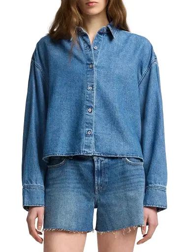 7 For All Mankind Women's Nina Denim Crop Shirt - Hilo - Size XS | Thumbnail 3 7 For All Mankind Women's Nina Denim Crop Shirt - Hilo - Size XS | Thumbnail 3