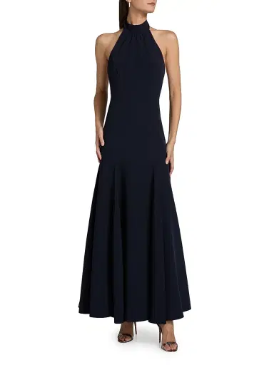 Milly Women's Elena Halterneck Maxi Dress - Navy | Thumbnail 3 Milly Women's Elena Halterneck Maxi Dress - Navy | Thumbnail 3