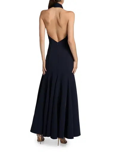 Milly Women's Elena Halterneck Maxi Dress - Navy | Thumbnail 5 Milly Women's Elena Halterneck Maxi Dress - Navy | Thumbnail 5
