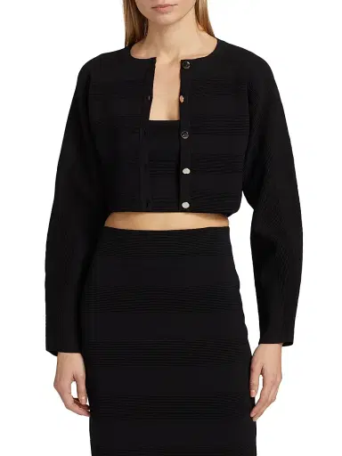 Et Ochs Women's Livv Rib-Knit Crop Cardigan - Black | Thumbnail 3 Et Ochs Women's Livv Rib-Knit Crop Cardigan - Black | Thumbnail 3