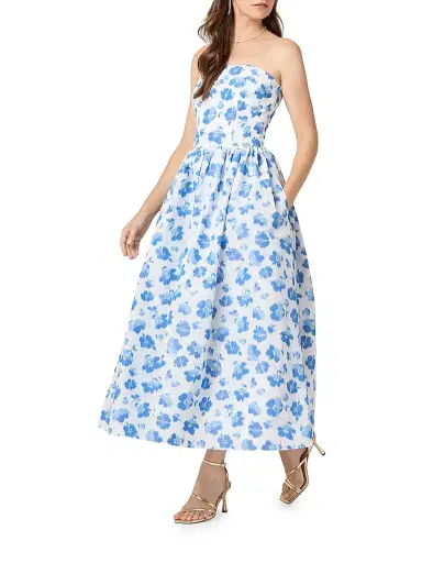 Shoshanna Women's Ophelia Taffeta Strapless A-Line Midi-Dress - Cobalt | Thumbnail 2 Shoshanna Women's Ophelia Taffeta Strapless A-Line Midi-Dress - Cobalt | Thumbnail 2