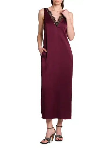 Stella McCartney Women's Satin-Lace V-Neck Maxi Slipdress - Bordeaux | Thumbnail 2 Stella McCartney Women's Satin-Lace V-Neck Maxi Slipdress - Bordeaux | Thumbnail 2