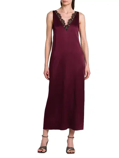 Stella McCartney Women's Satin-Lace V-Neck Maxi Slipdress - Bordeaux | Thumbnail 3 Stella McCartney Women's Satin-Lace V-Neck Maxi Slipdress - Bordeaux | Thumbnail 3