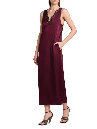 Stella McCartney Women's Satin-Lace V-Neck Maxi Slipdress - Bordeaux | Thumbnail 4 Stella McCartney Women's Satin-Lace V-Neck Maxi Slipdress - Bordeaux | Thumbnail 4