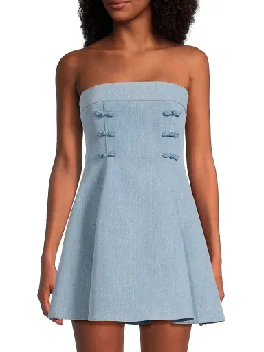 Sau Lee Women's Tai Denim Strapless Minidress - Light Denim | Thumbnail 3 Sau Lee Women's Tai Denim Strapless Minidress - Light Denim | Thumbnail 3