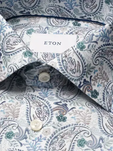 Eton Men's Paisley Cotton-Blend Button-Front Shirt - Blue | Thumbnail 7 Eton Men's Paisley Cotton-Blend Button-Front Shirt - Blue | Thumbnail 7