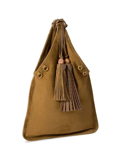 Miu Miu Women's Suede Handbag with Tassels - Light Brown | Thumbnail 2 Miu Miu Women's Suede Handbag with Tassels - Light Brown | Thumbnail 2